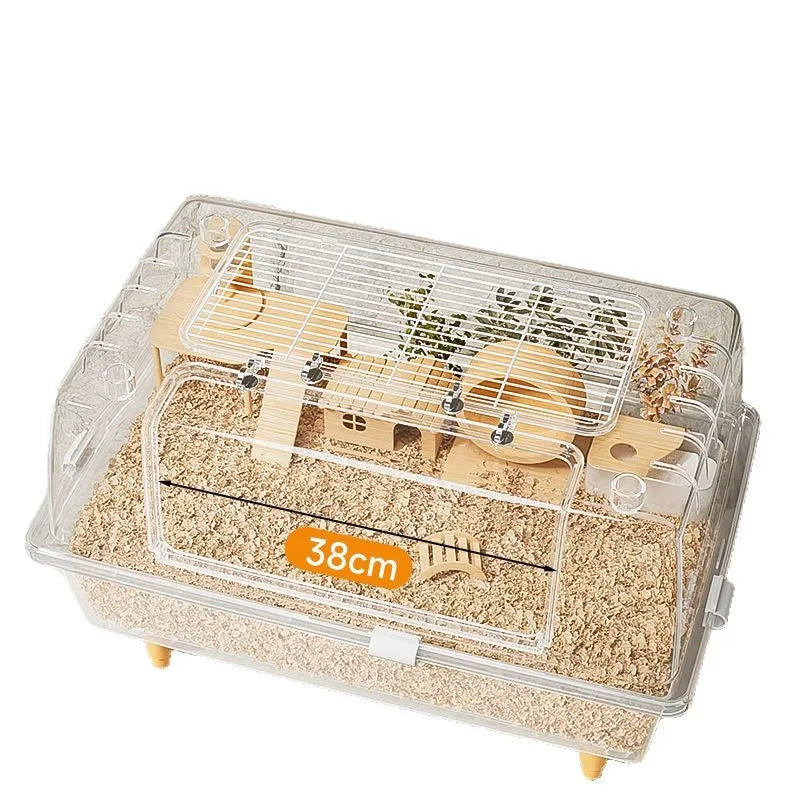 60cm Acrylic Hamster Cage Large Transparent Habitat for Syrian Hamster & Mice Spacious Villa-Style Chew-Proof Enclosure