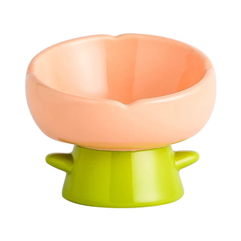 Tulip-shaped ceramic cat food bowl for pets prevent tipping over, and reduce the risk of blackening at the bottom of the bowl