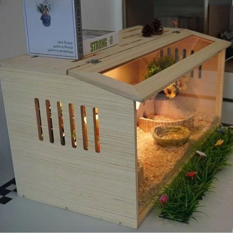 Solid Wood Quail Cage with Light Hamster Hedgehog Little Rabbit Cages Ventilate Large Space Coop Indoor Small Animals Houses