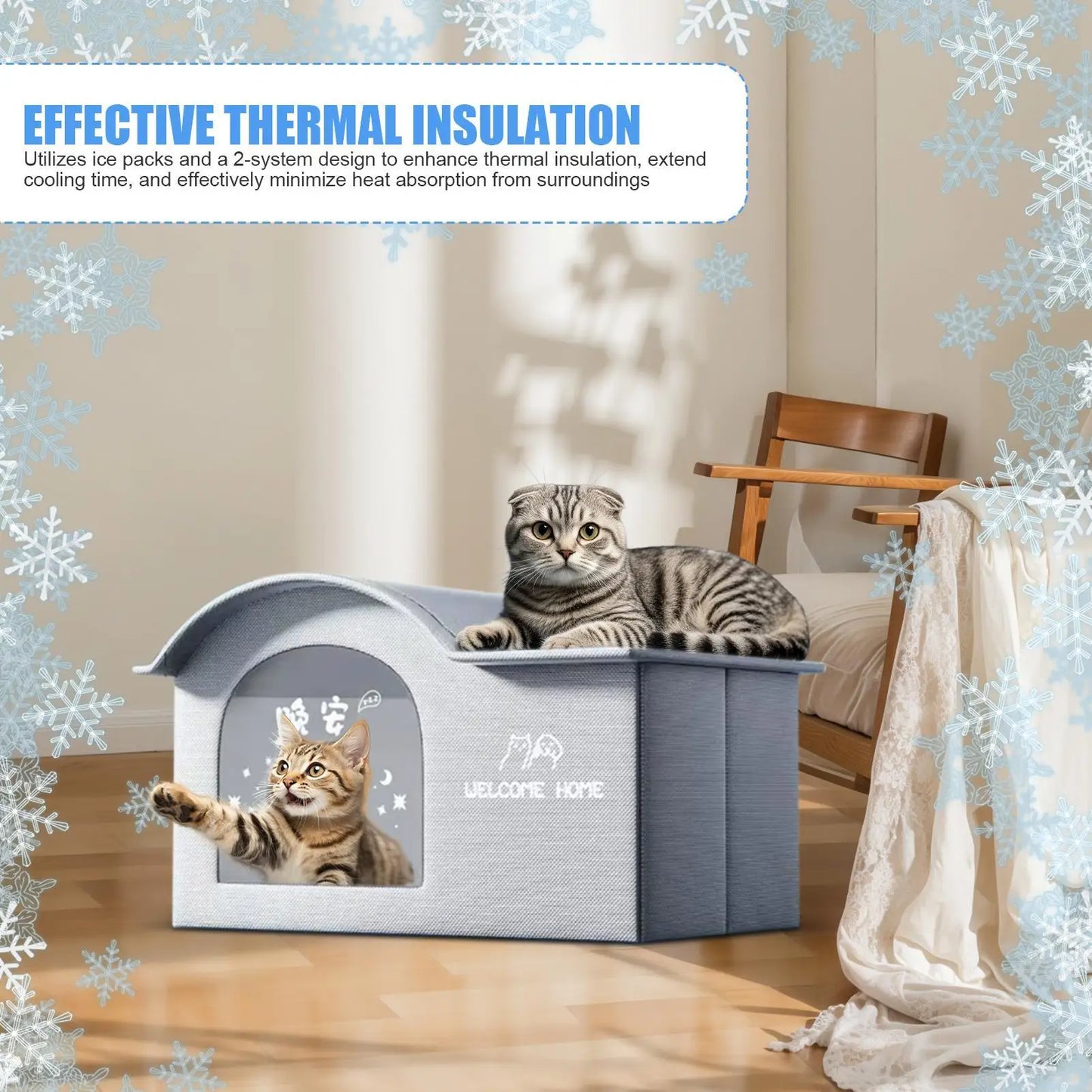 Cooling Cat House Aluminum Foil Insulated Cat Cooling House Tear Resistant Shade Tent Cave Spacious Shelter For Apartment Patio