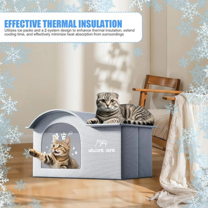 Cooling Cat House Aluminum Foil Insulated Cat Cooling House Tear Resistant Shade Tent Cave Spacious Shelter For Apartment Patio