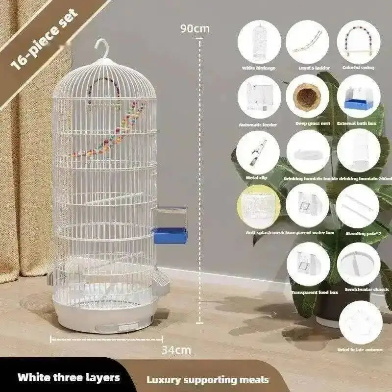 Wrought Retro Household Bird Nordic Round Iron Metal Parrot Cage Large Size Luxury Bird Villa Creative White Parrot House L