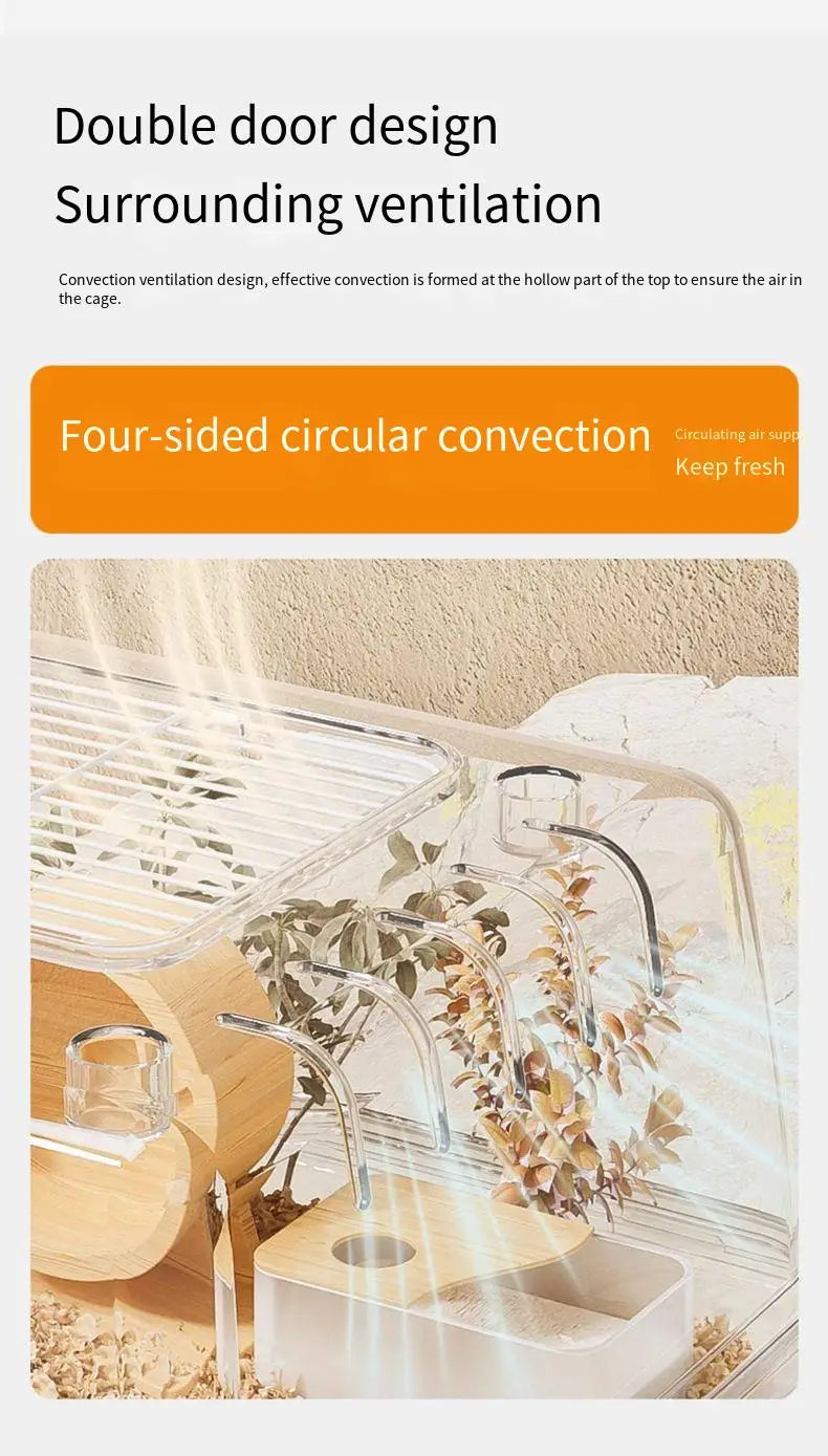 60cm Acrylic Hamster Cage Large Transparent Habitat for Syrian Hamster & Mice Spacious Villa-Style Chew-Proof Enclosure