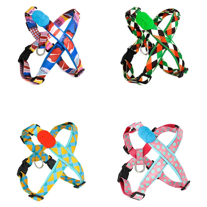 Premium Explorer Harness Y-Shaped Dog HarnessAdjustable Durable Nylon Soft Padding Metal Buckles and Leather Handle for Pets