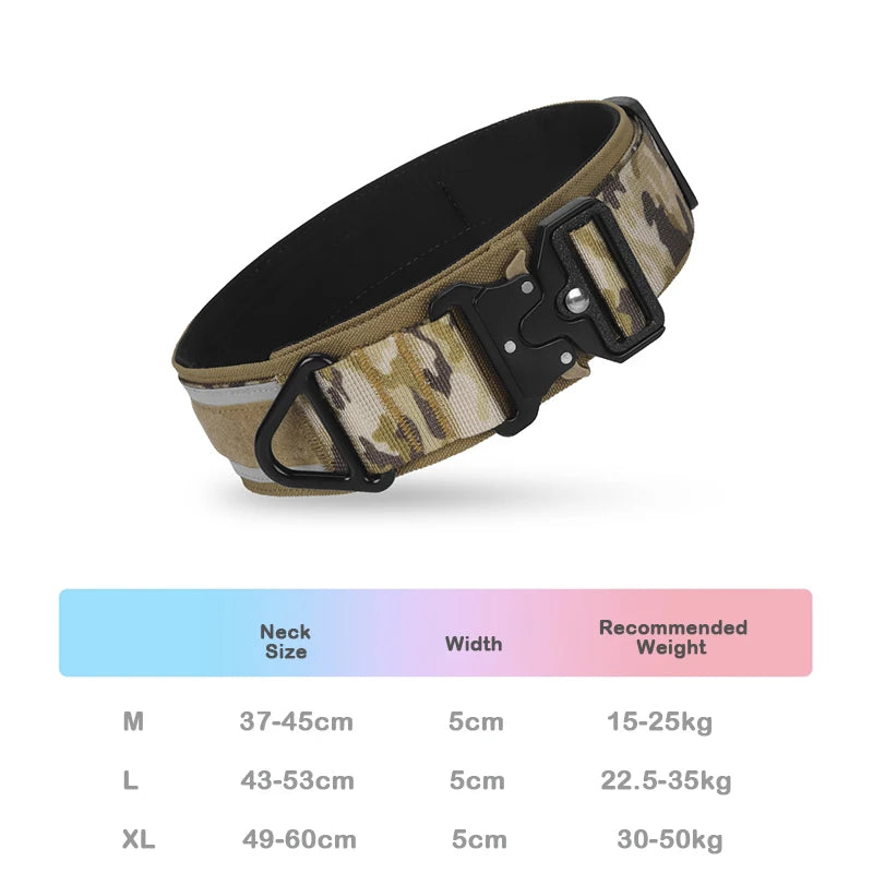 Tactical Dog Collar Adjustable Military Training Nylon Dog Collar with Control Handle and Heavy Metal Buckles for Large Dogs