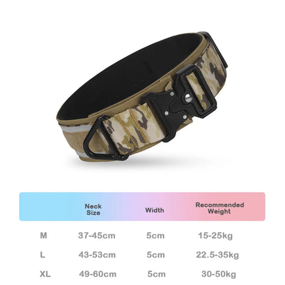 Tactical Dog Collar Adjustable Military Training Nylon Dog Collar with Control Handle and Heavy Metal Buckles for Large Dogs