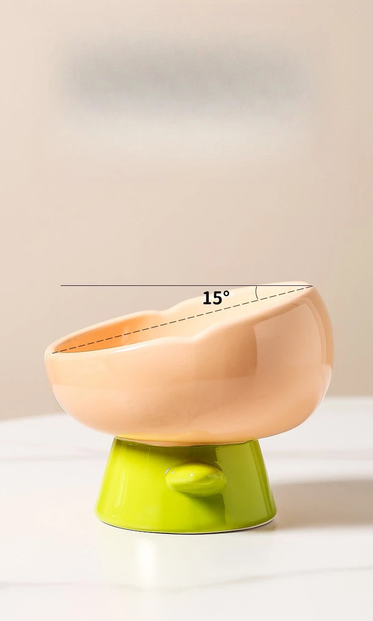 Tulip-shaped ceramic cat food bowl for pets prevent tipping over, and reduce the risk of blackening at the bottom of the bowl