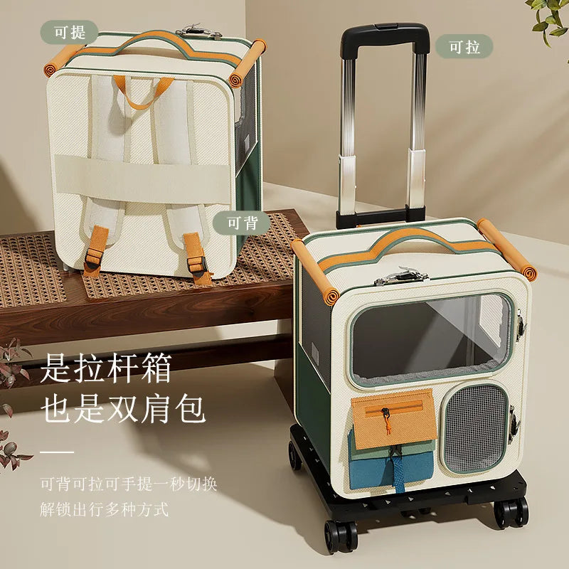Cat bag out large capacity suitcase multi-cat pet portable cat multi-function wheel trolley case transparent backpack