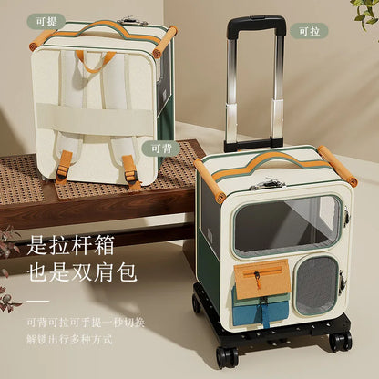 Cat bag out large capacity suitcase multi-cat pet portable cat multi-function wheel trolley case transparent backpack