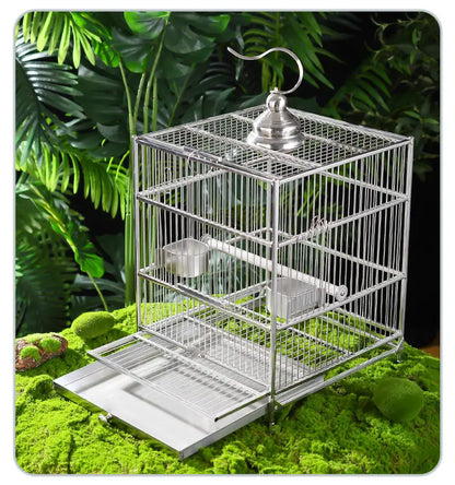 Large Square Stainless Steel Bird Cage for Myna Starling Parrot Villa Metal Cage
