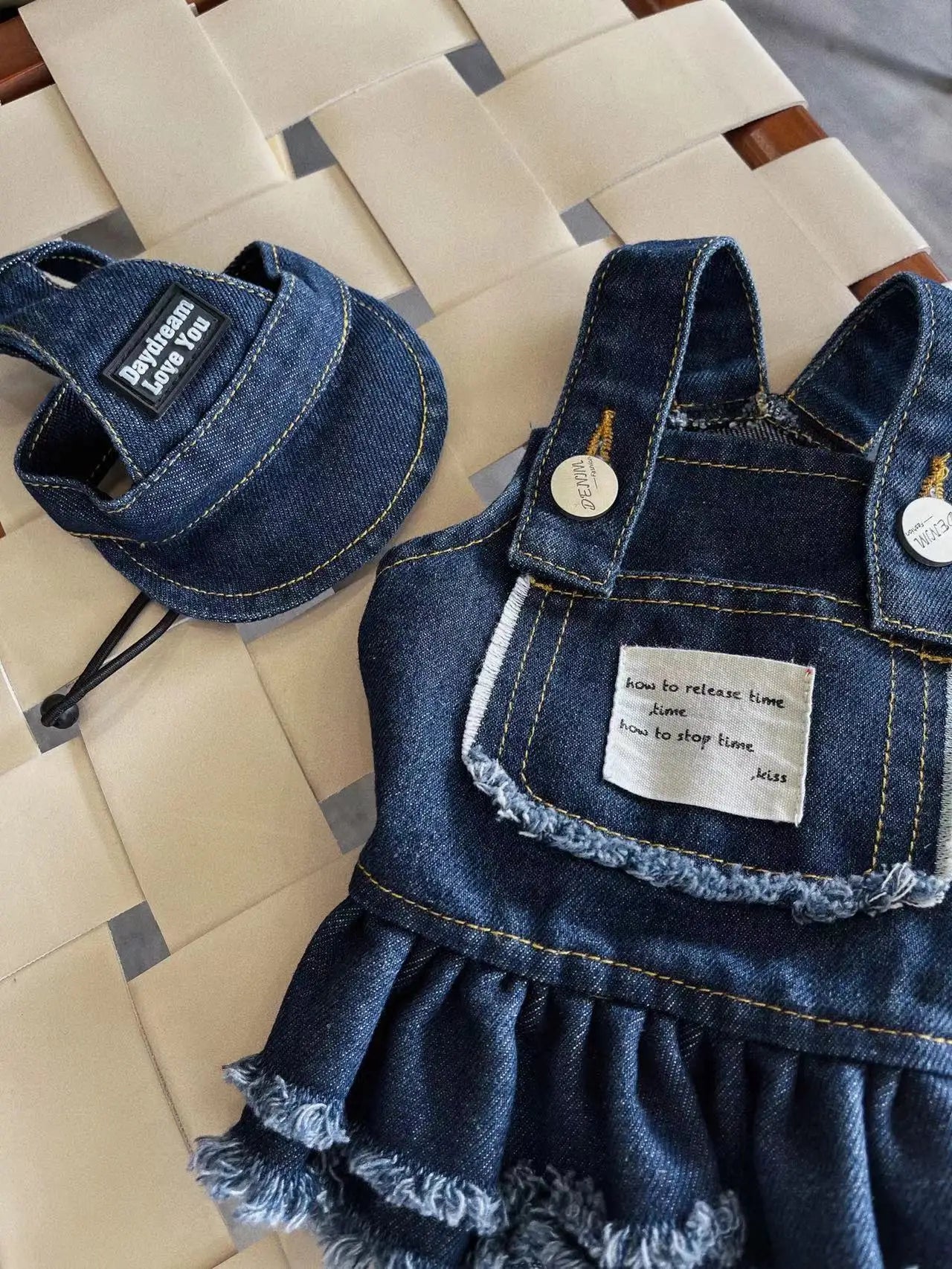 Summer Dog Clothes Denim Jeans with Hat Dog Dress INS Style Small Girl Dog Clothing Couple Pet Outfit Puppy Costume Overalls
