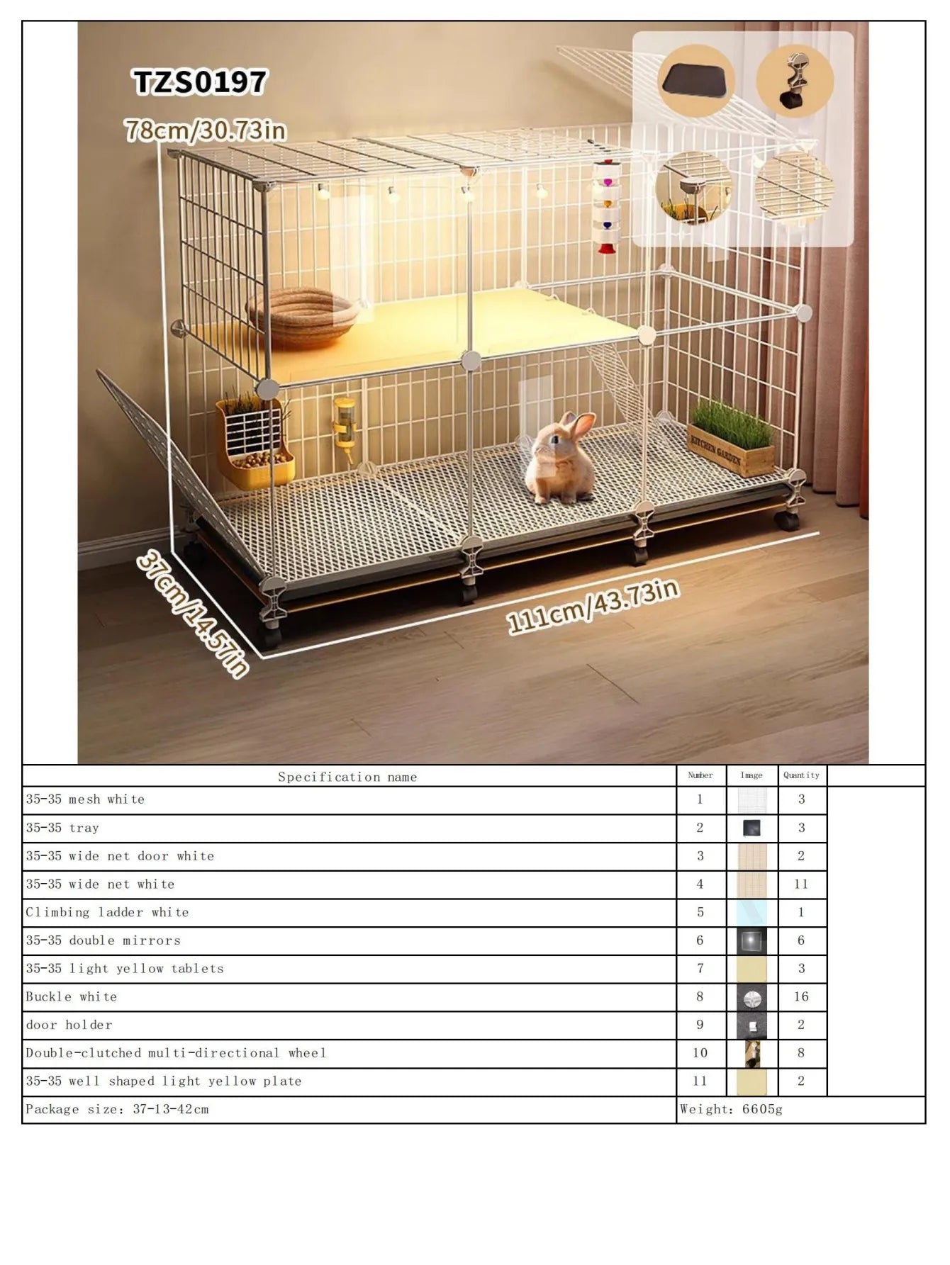 Rabbit Cage with Large Space for Home Use, Large Villa-Style Rabbit Nest with Toilet