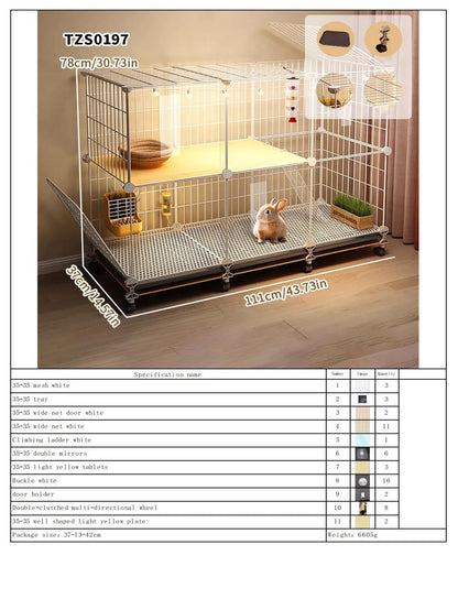 Rabbit Cage with Large Space for Home Use, Large Villa-Style Rabbit Nest with Toilet