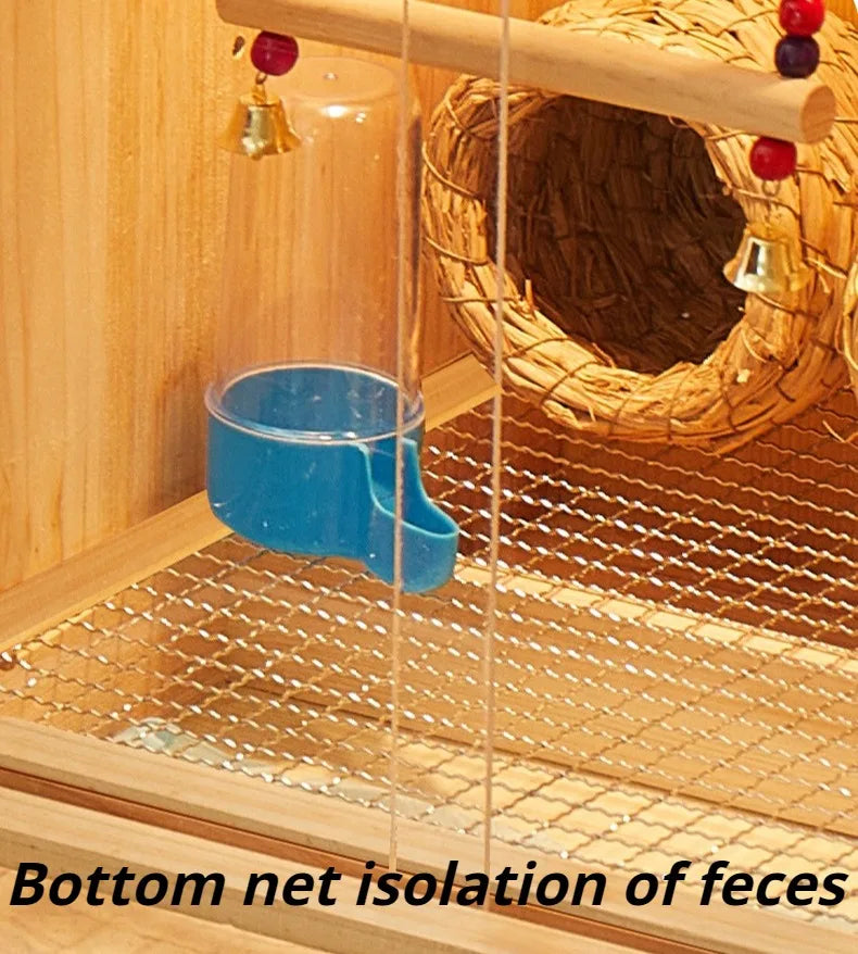 Wooden Bird Cage with Drawers Breathable Young Birds Nest with Base Net Parrot Quail Breeding Box Bird Interior Aviary House