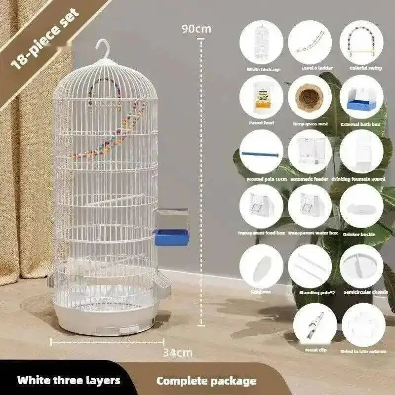 Wrought Retro Household Bird Nordic Round Iron Metal Parrot Cage Large Size Luxury Bird Villa Creative White Parrot House L