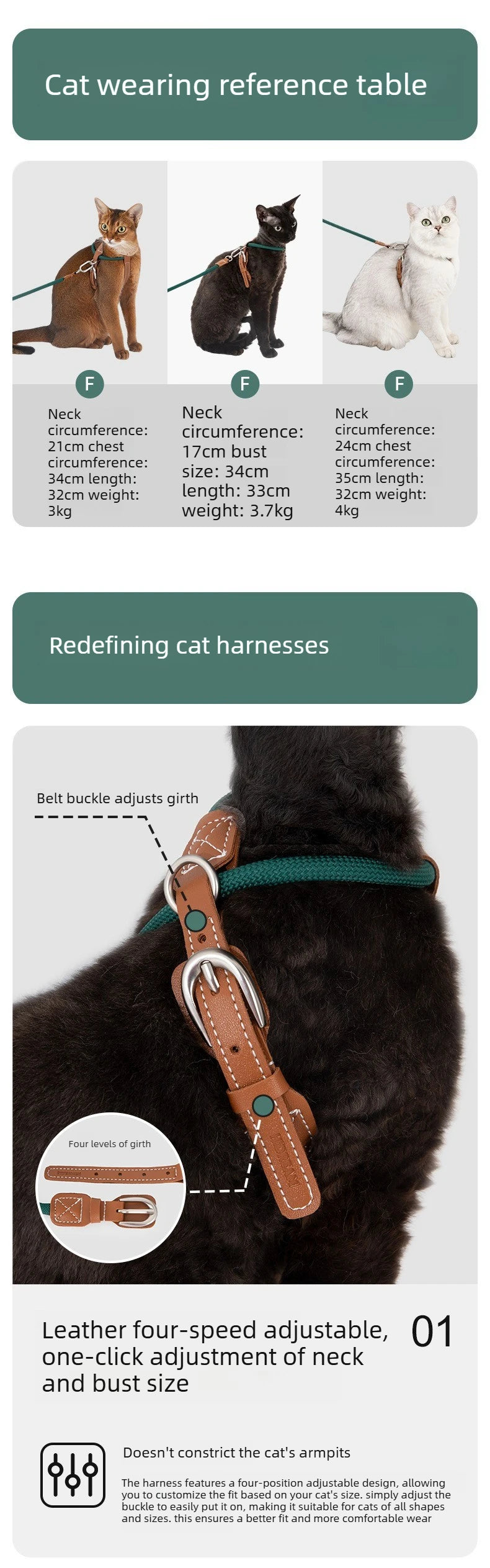 Adjustable X-Shape Cat Harness & Leash Set, Lightweight Escape Proof Cat Walking Harness,Leather 4-Gear Adjustment for 6kg Cats