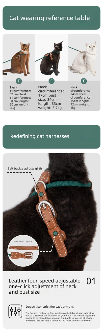 Adjustable X-Shape Cat Harness & Leash Set, Lightweight Escape Proof Cat Walking Harness,Leather 4-Gear Adjustment for 6kg Cats