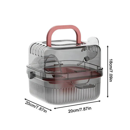 Hamster Travel Carrier Double-Layer Breathable Case Small Hamster Cage With Handle For Guinea Bunny Mice Dwarf Chinchillas