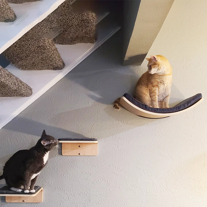 Contoured cat rack and wall mounted cat step with cushions wall mounted cat furniture for sleeping, playing, climbing