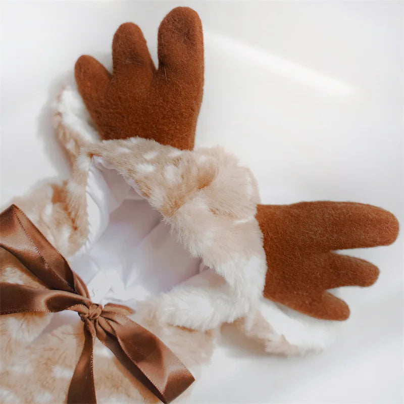 Christmas Pet Costume Dog Cat Clothes Reindeer Cape Hooded Outfit Warm Soft Festive Holiday Party Dress Up Accessories Small Pet