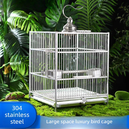 Large Square Stainless Steel Bird Cage for Myna Starling Parrot Villa Metal Cage