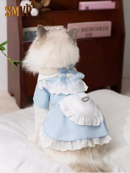 Blue Maid Skirt Kitten Dress Thin Breathable Pet British Short Silver Summer Clothes Cat Dress