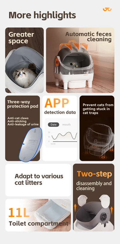 Pokpaw CL16 Smart Cat Litter Box with App Control 76L Self-cleaning Automatic Semi Enclosed Cat Litter Box Cat Toilet Supplies