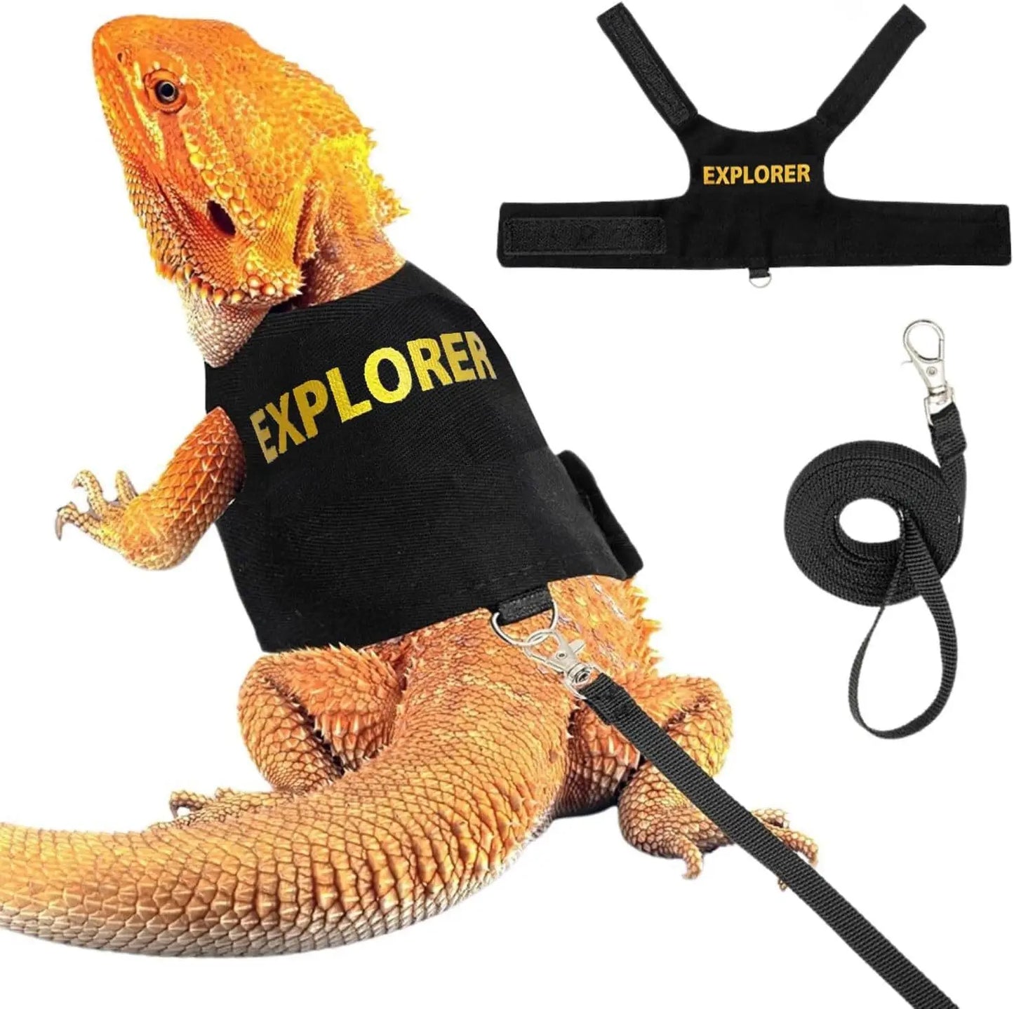 Bearded Dragon Harness Leash Set, Lizard Clothe Costume Adjustable Reptile Harness with 5ft Leash for Bearded Dragon
