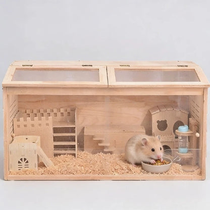 Panoramic Wooden Quail Cage Large Habitat House for Indoor Rearing Heat Preservation Breeding Box Suitable for Hamsters