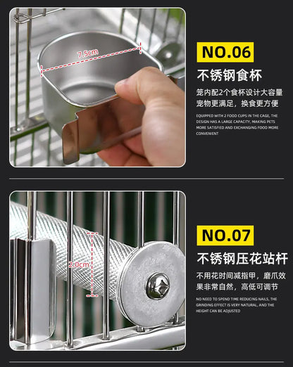 Large Square Stainless Steel Bird Cage for Myna Starling Parrot Villa Metal Cage