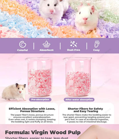 Hamster Bedding Dust-Free Guinea Pig Paper Bedding Odor Control Paper Bedding, Cozy Animal Bedding for Rabbit Rat Syrian Dwarf