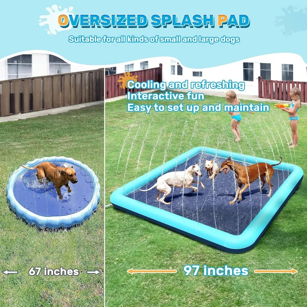 60-97'' Winter and Summer Outdoor and Indoor Dog Shower Playpool Inflatable Sprinkler Pad Pet Fountain Foldable Pad Dog Shower