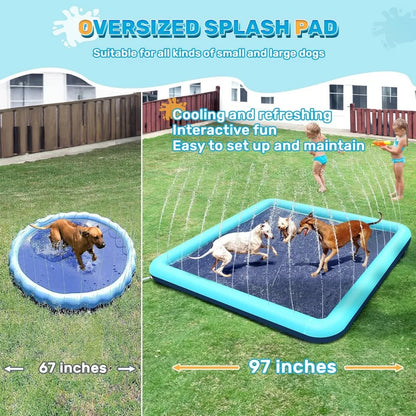 60-97'' Winter and Summer Outdoor and Indoor Dog Shower Playpool Inflatable Sprinkler Pad Pet Fountain Foldable Pad Dog Shower
