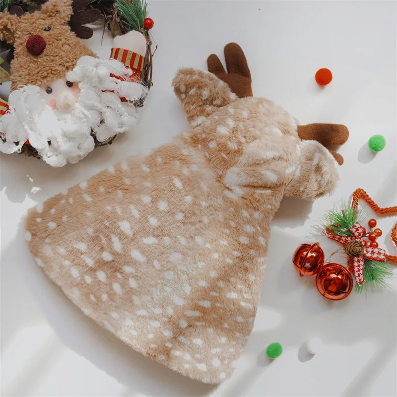 Christmas Pet Costume Dog Cat Clothes Reindeer Cape Hooded Outfit Warm Soft Festive Holiday Party Dress Up Accessories Small Pet