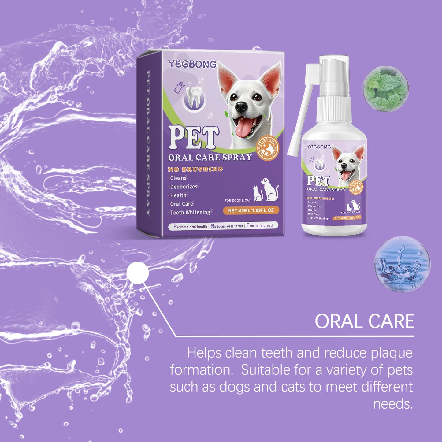 YEGBONG Pet Oral Care Drops Dog Cat Fresh Breath Tartar Remover Mild Formula Food Supplement Easy Use Home Pet Oral Hygiene
