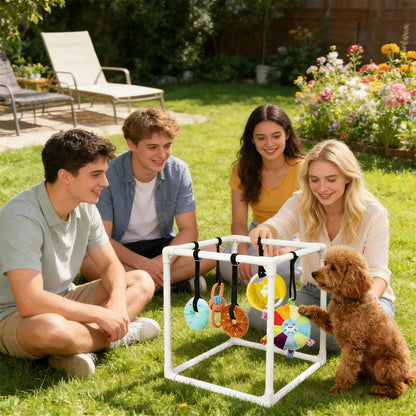 Puppy Gym Assembly Frame Training Tool with 5 Toys Dog Playground Equipment for Training Teething Calming Indoor Floor Play