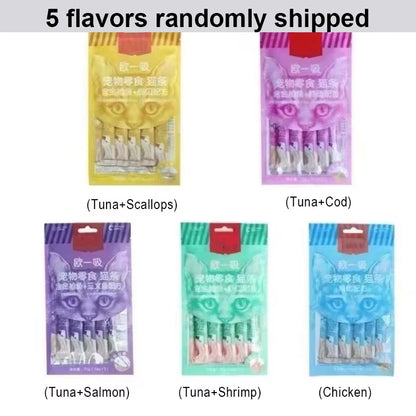5X Pet Snacks Cat Strips, Young Cat Wet Food, Pack Cat Liquid Snacks, Pudding Tuna Shrimp Chicken Formula, Mixed Flavor 70g/bag