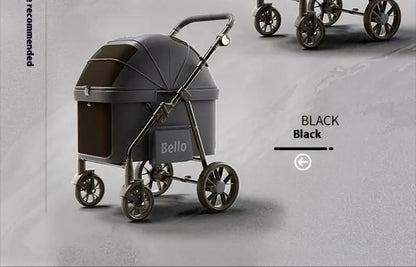 Bello YA03 Extra Large Space Pet Stroller Foldable Dog Cat Carrier Heavy Duty 60lbs Family Outdoor Travel Push Cart