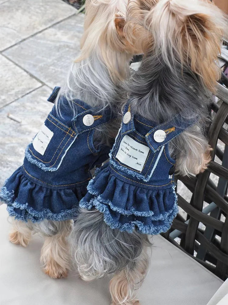 Summer Dog Clothes Denim Jeans with Hat Dog Dress INS Style Small Girl Dog Clothing Couple Pet Outfit Puppy Costume Overalls