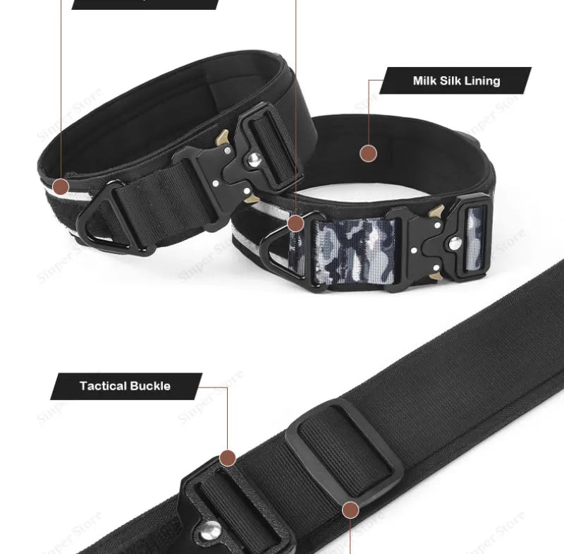 Tactical Dog Collar Adjustable Military Training Nylon Dog Collar with Control Handle and Heavy Metal Buckles for Large Dogs