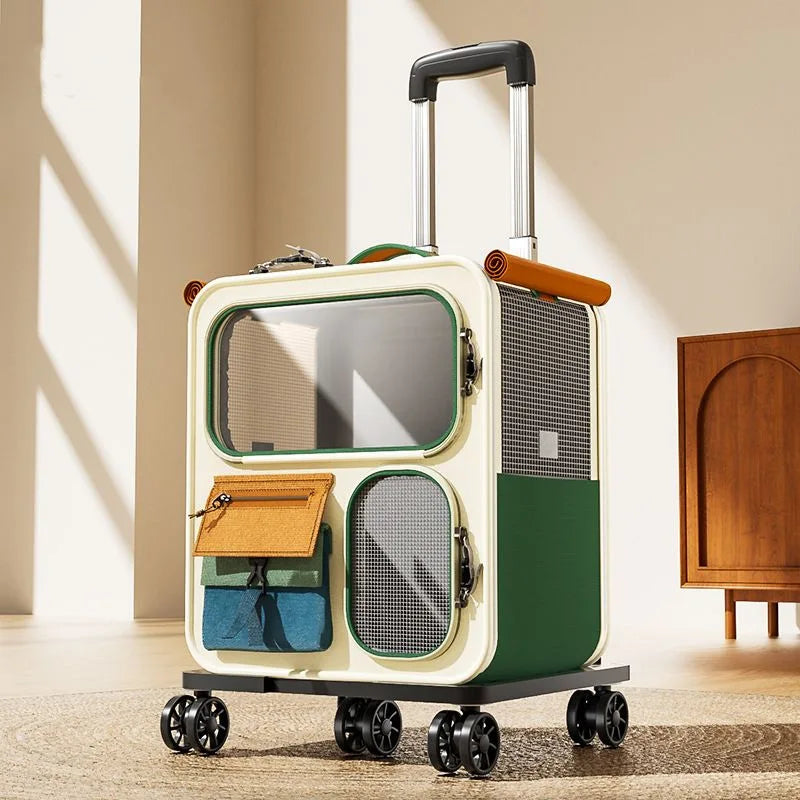 Cat bag out large capacity suitcase multi-cat pet portable cat multi-function wheel trolley case transparent backpack