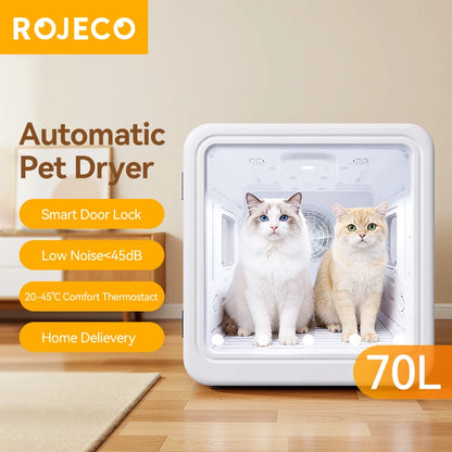 ROJECO 70L Smart Pet Dryer Box Automatic Temperature Control 360° Drying Ultra Quiet Pet Hair Grooming For Dog Cat Dryer 4 Speed