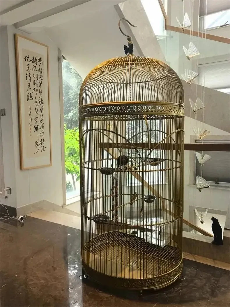 Extra Large iron Cylindrical Bird Cages courtyard outdoor Parrot Large Villa Cage European retro Cage Birds Budgie Canary Bird Z