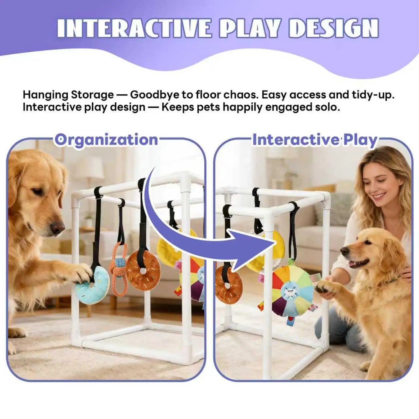 Puppy Gym Assembly Frame Training Tool with 5 Toys Dog Playground Equipment for Training Teething Calming Indoor Floor Play