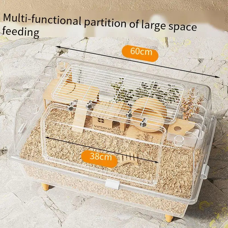 60cm Acrylic Hamster Cage Large Transparent Habitat for Syrian Hamster & Mice Spacious Villa-Style Chew-Proof Enclosure