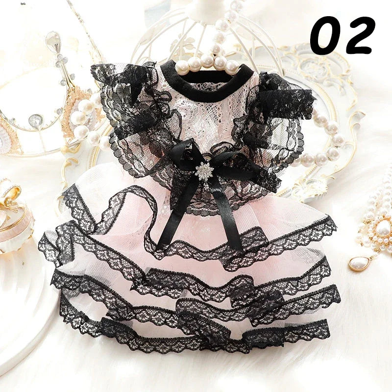 Cat Princess Dresses Dog Lace Mesh Dress Spring/Summer Thin Clothes for Small Dogs Cats Pets Sweet Clothing