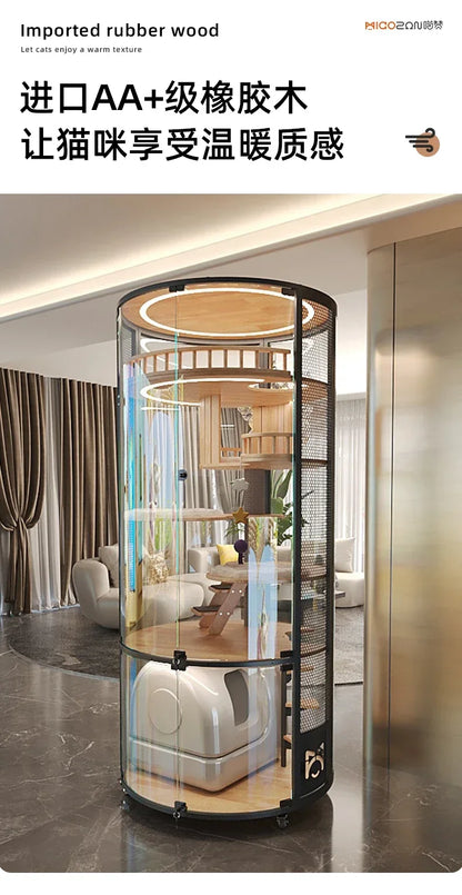 Cat Villa Deluxe 360 Panoramic Cat Cage House Solid Wood Steel Glass Smart Cat Toilet