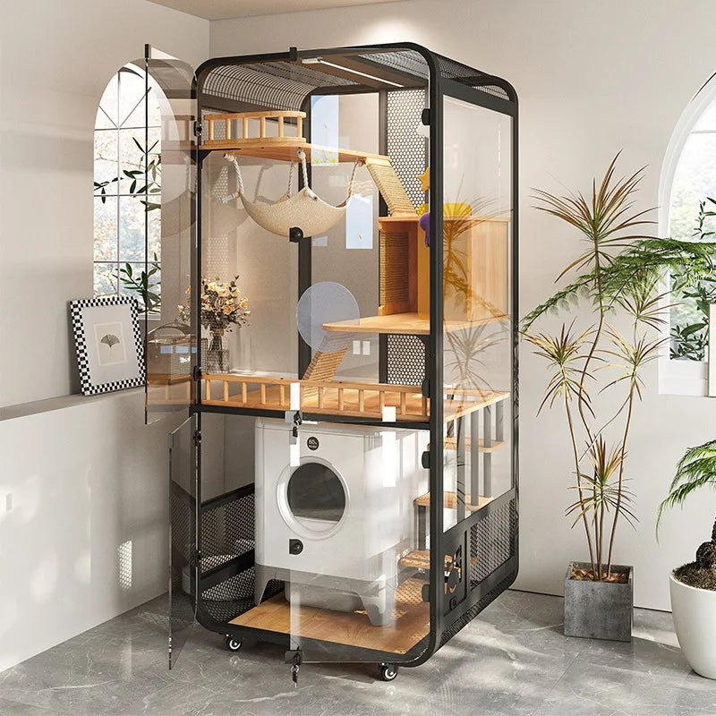 Cat villa solid wood panoramic glass luxury large space cabinet cage can put smart toilet three-story nest house for home use