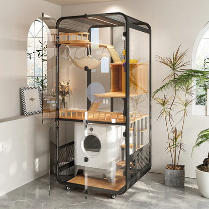 Cat villa solid wood panoramic glass luxury large space cabinet cage can put smart toilet three-story nest house for home use