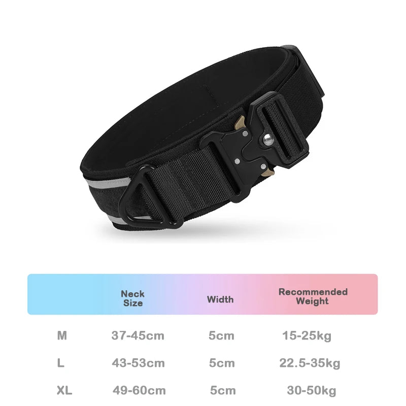 Tactical Dog Collar Adjustable Military Training Nylon Dog Collar with Control Handle and Heavy Metal Buckles for Large Dogs